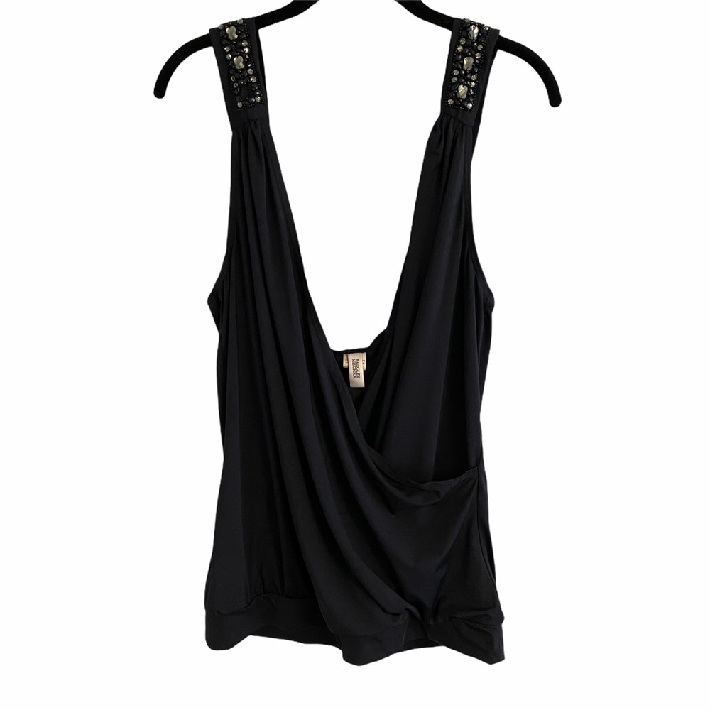 Badgley Mischka Black Beaded Tank Top Blouse